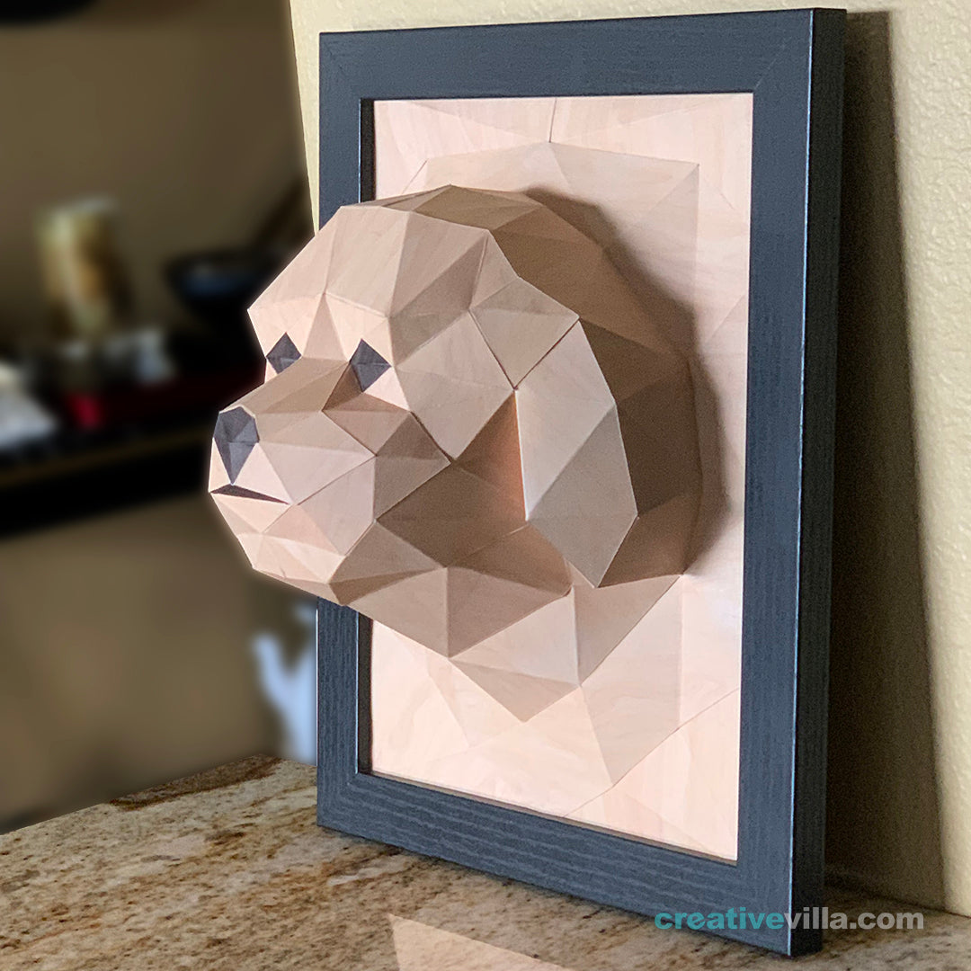 Bichon Frisé Dog 3D Portrait Wall Sculpture DIY Low Poly Paper Model Template, Paper Craft