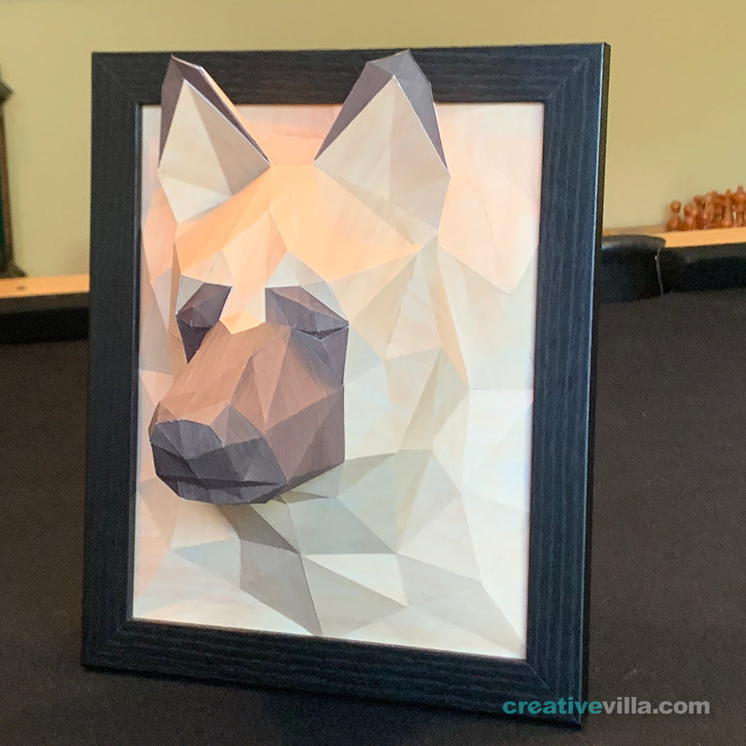 German Shepherd Dog 3D Portrait Wall Sculpture DIY Low Poly Paper Model Template, Paper Craft