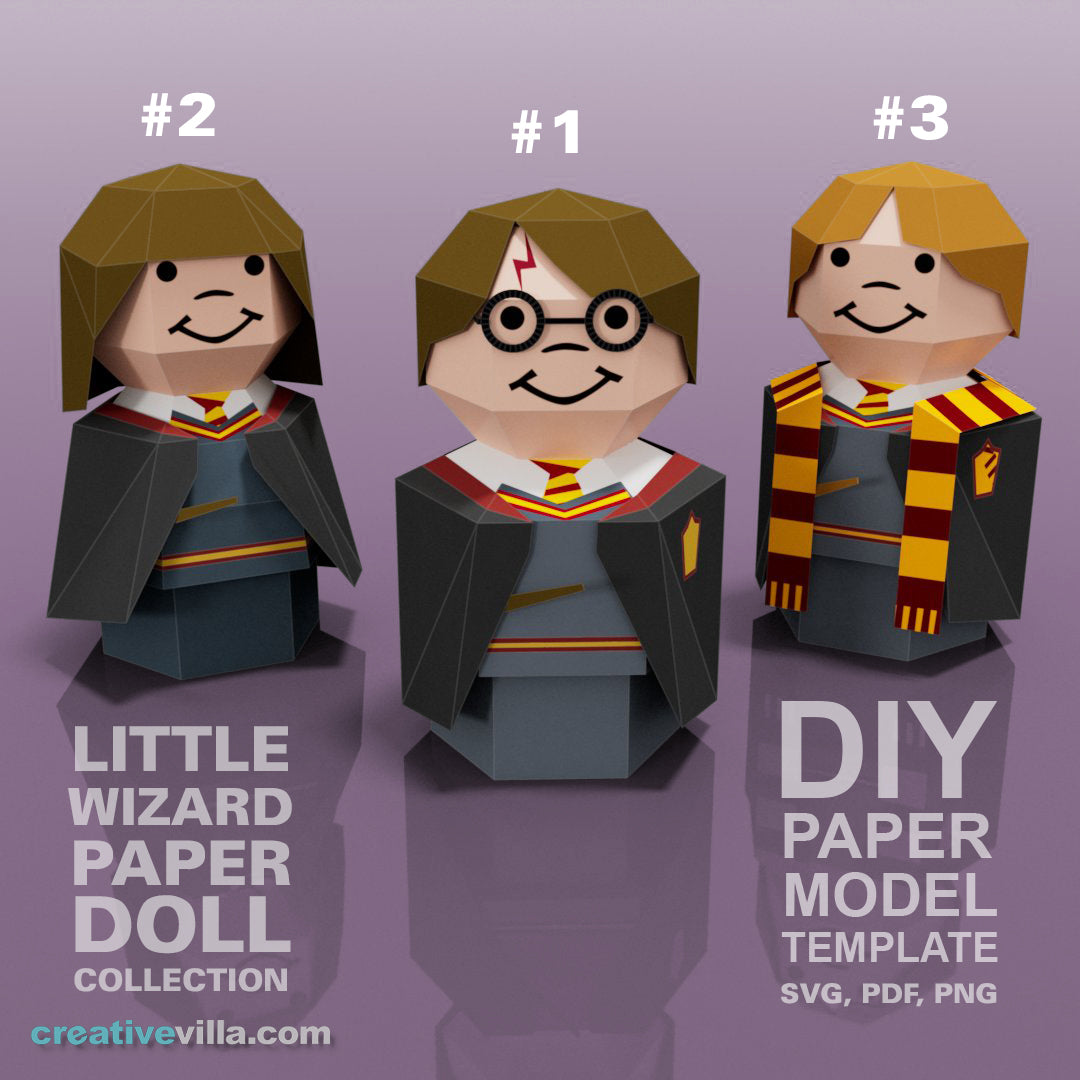 Little Wizard Paper Doll Collection- DIY Low Poly Paper Model Template, Paper Craft