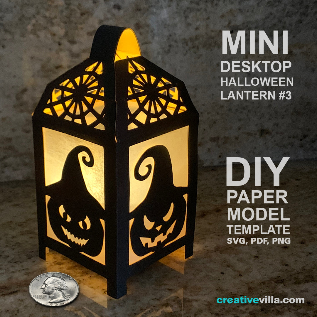 Halloween Mini Desktop Lantern #3 DIY Low Poly Paper Model Template, Paper Craft