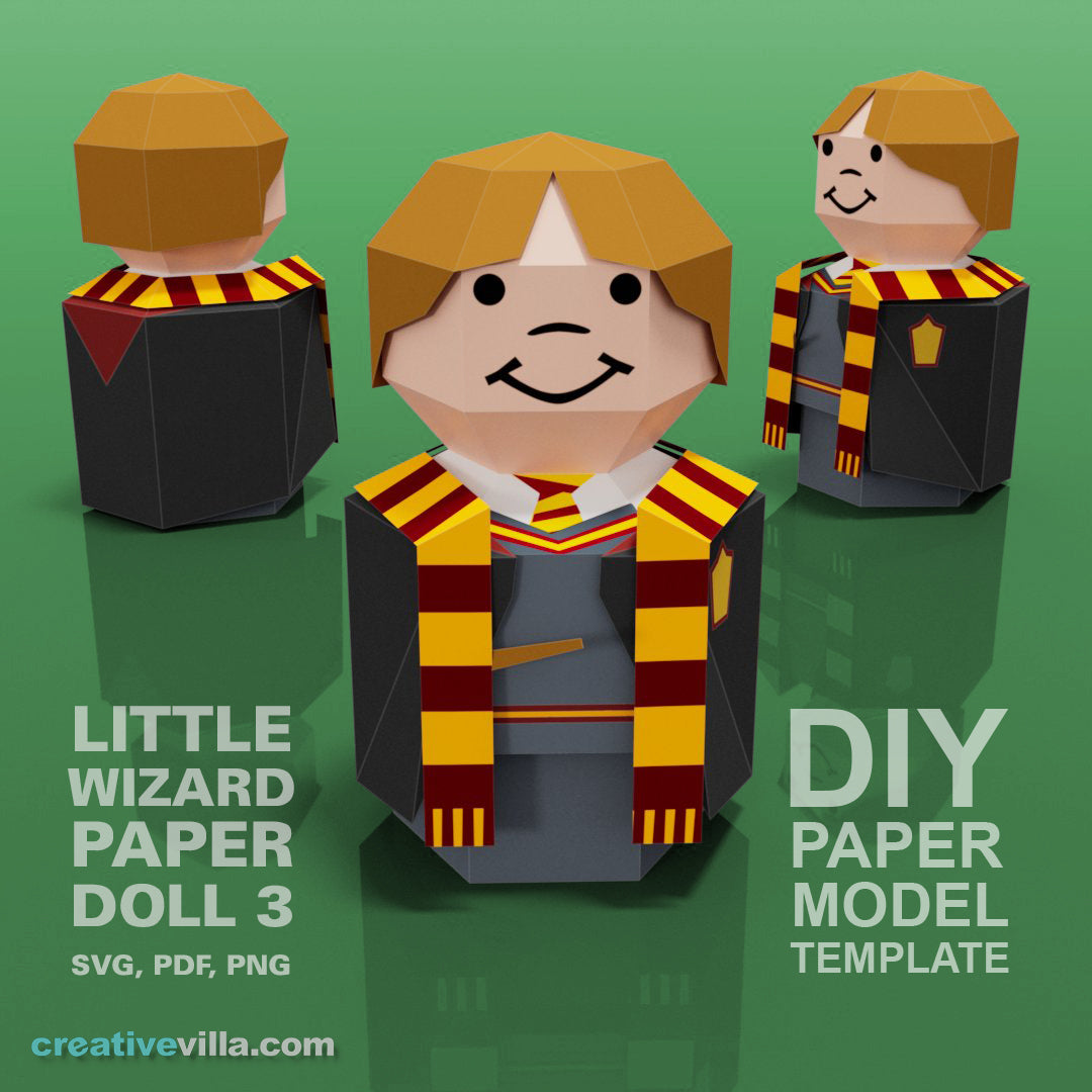 Little Wizard Paper Doll #3- DIY Low Poly Paper Model Template, Paper Craft