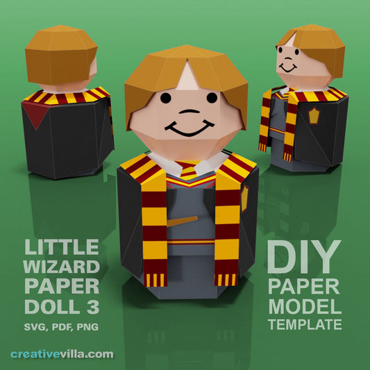 Little Wizard Paper Doll #3- DIY Low Poly Paper Model Template, Paper Craft