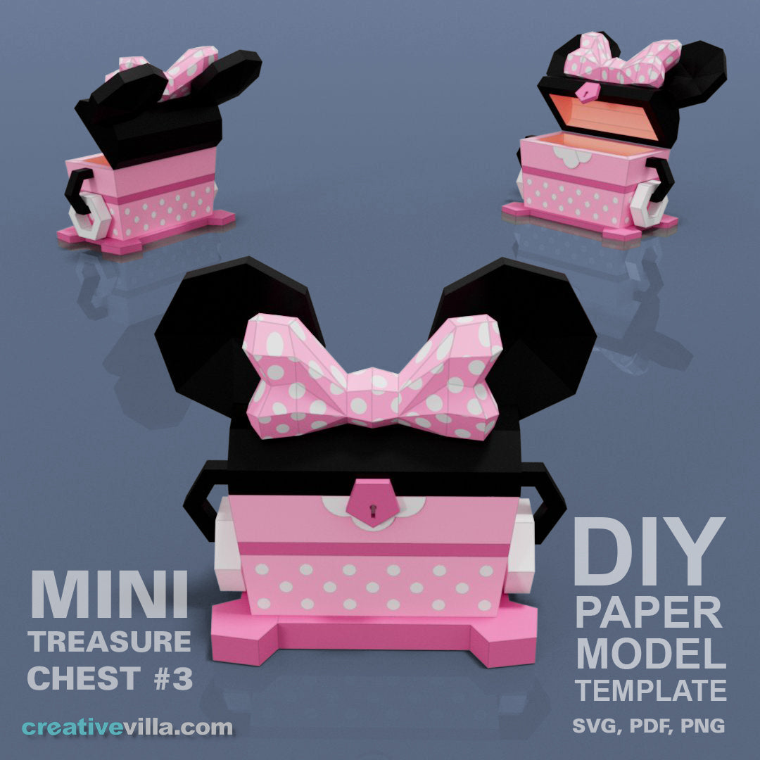 Mini Treasure Chest #3 - DIY Polygonal Paper Art Model Template, Paper Craft