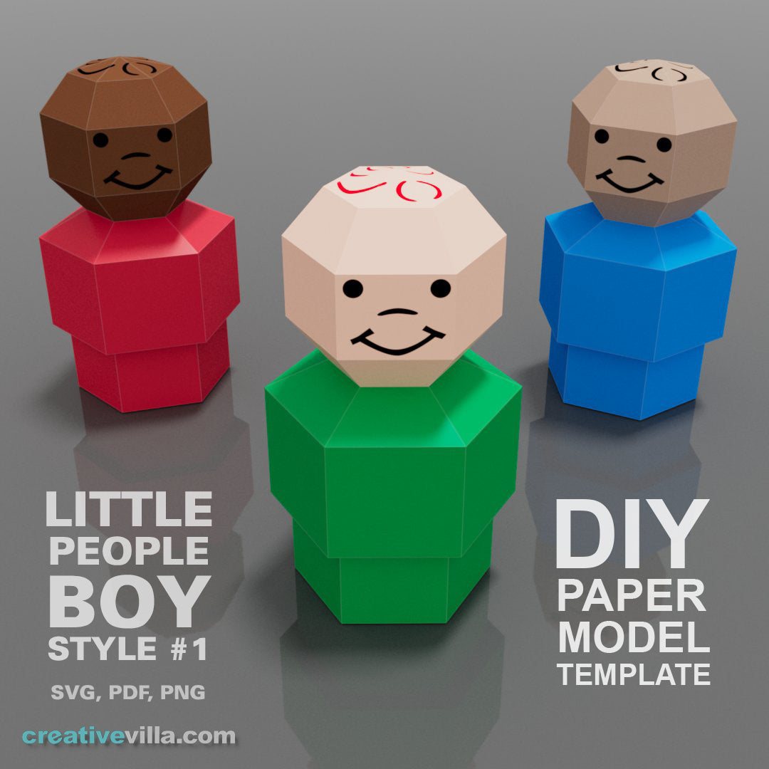 Little People Boy Style #1- DIY Low Poly Paper Model Template, Paper Craft