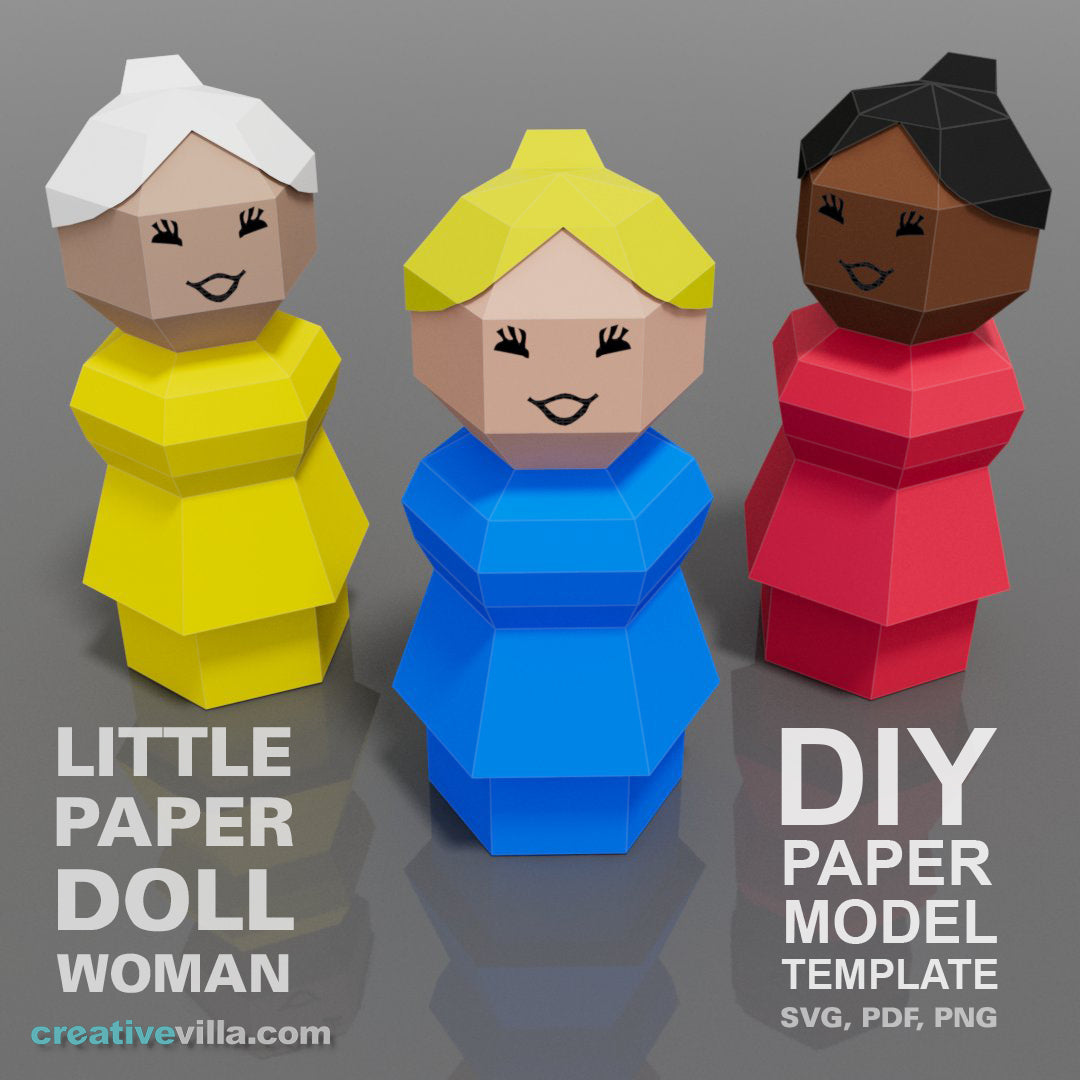 Paper Woman Projects Little Paper Doll Woman - DIY Low Poly Paper Model Template, Paper Cra ...