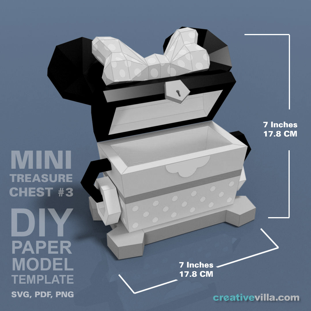 Mini Treasure Chest #3 - DIY Polygonal Paper Art Model Template, Paper Craft