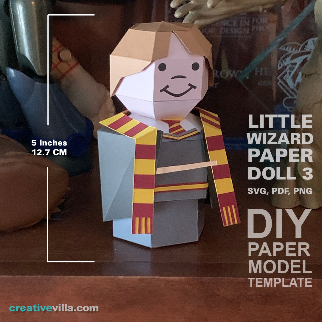 Little Wizard Paper Doll #3- DIY Low Poly Paper Model Template, Paper Craft