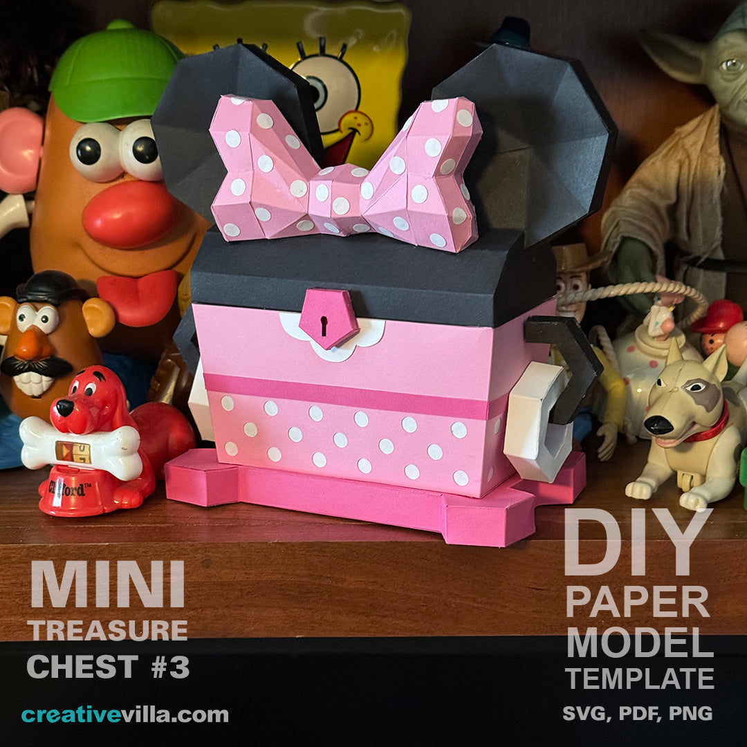 Mini Treasure Chest #3 - DIY Polygonal Paper Art Model Template, Paper Craft