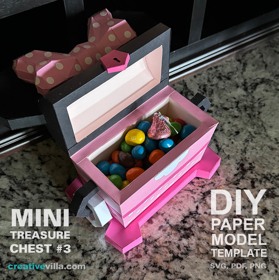 Mini Treasure Chest 3 DIY Polygonal Paper Art Model Template, Paper