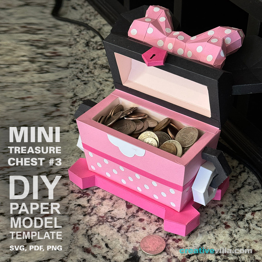 Mini Treasure Chest #3 - DIY Polygonal Paper Art Model Template, Paper Craft