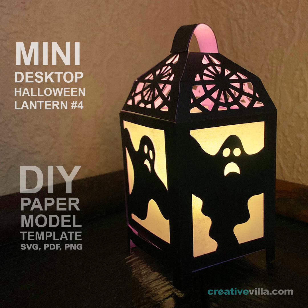 Halloween Mini Desktop Lantern #4 DIY Low Poly Paper Model Template, Paper Craft