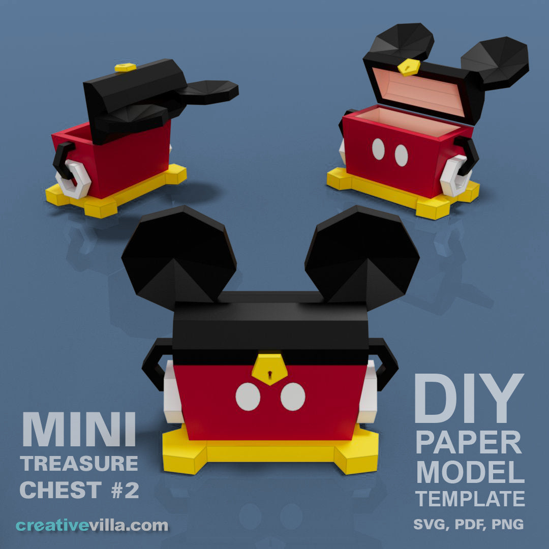 Mini Treasure Chest #2 - DIY Polygonal Paper Art Model Template, Paper Craft