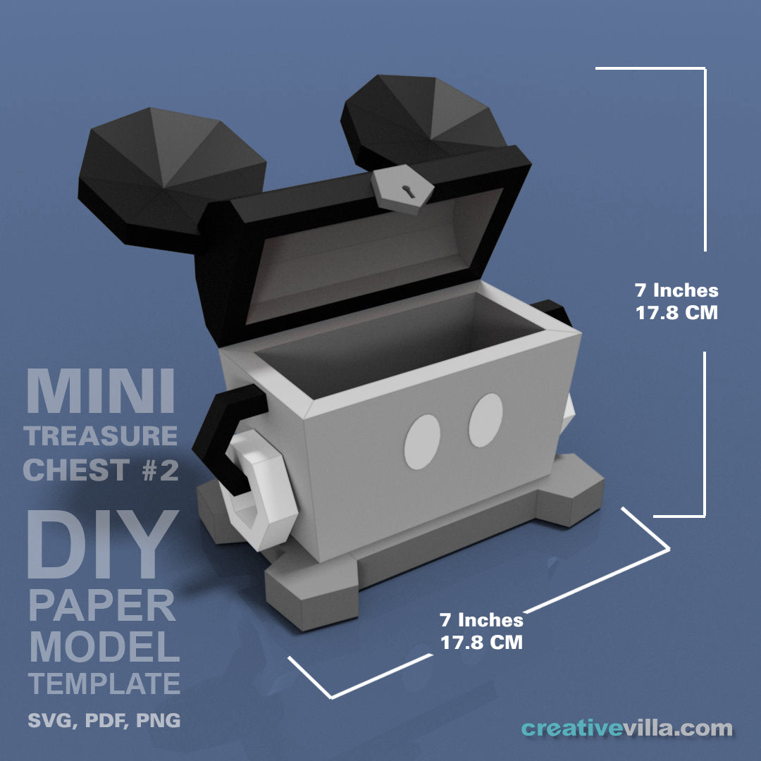 Mini Treasure Chest #2 - DIY Polygonal Paper Art Model Template, Paper Craft