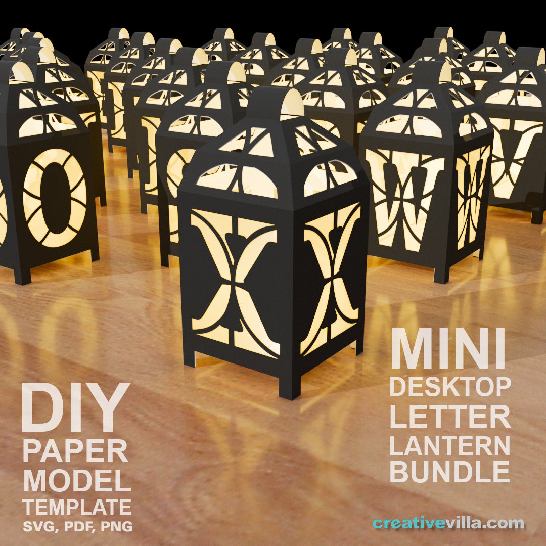 26 Mini Desktop Letter Lanterns BUNDLE DIY Low Poly Paper Model Template, Cricut Paper Craft
