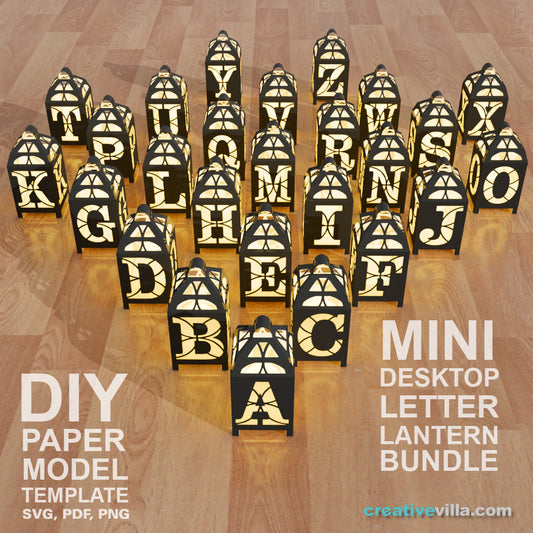 26 Mini Desktop Letter Lanterns BUNDLE DIY Low Poly Paper Model Template, Cricut Paper Craft