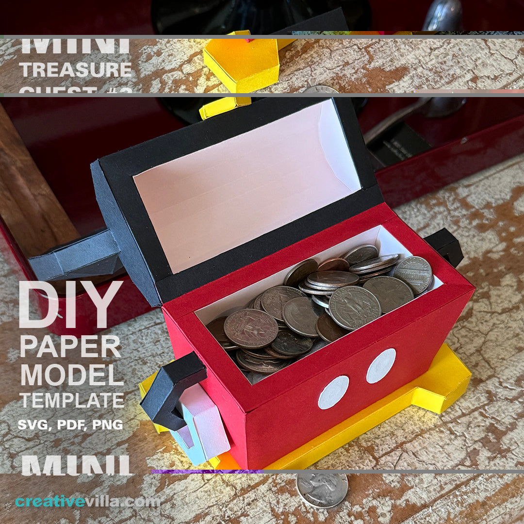 Mini Treasure Chest #2 - DIY Polygonal Paper Art Model Template, Paper Craft