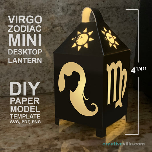 Virgo Zodiac Mini Desktop Lantern DIY Low Poly Paper Model Template, Cricut Paper Craft