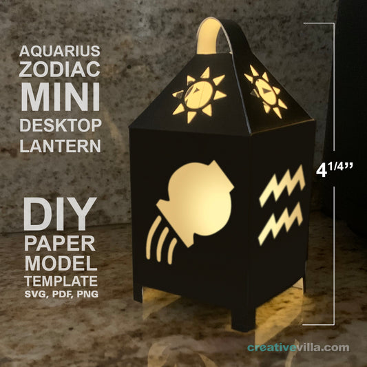 Aquarius Zodiac Mini Desktop Lantern DIY Low Poly Paper Model Template, Cricut Paper Craft
