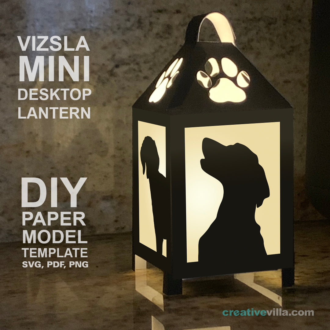 Vizsla Mini Desktop Lantern DIY Low Poly Paper Model Template, Cricut Paper Craft