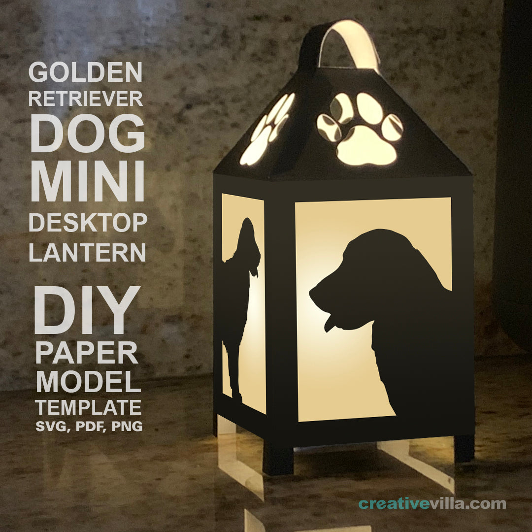 Golden Retriever Dog Mini Desktop Lantern DIY Low Poly Paper Model Template, Cricut Paper Craft