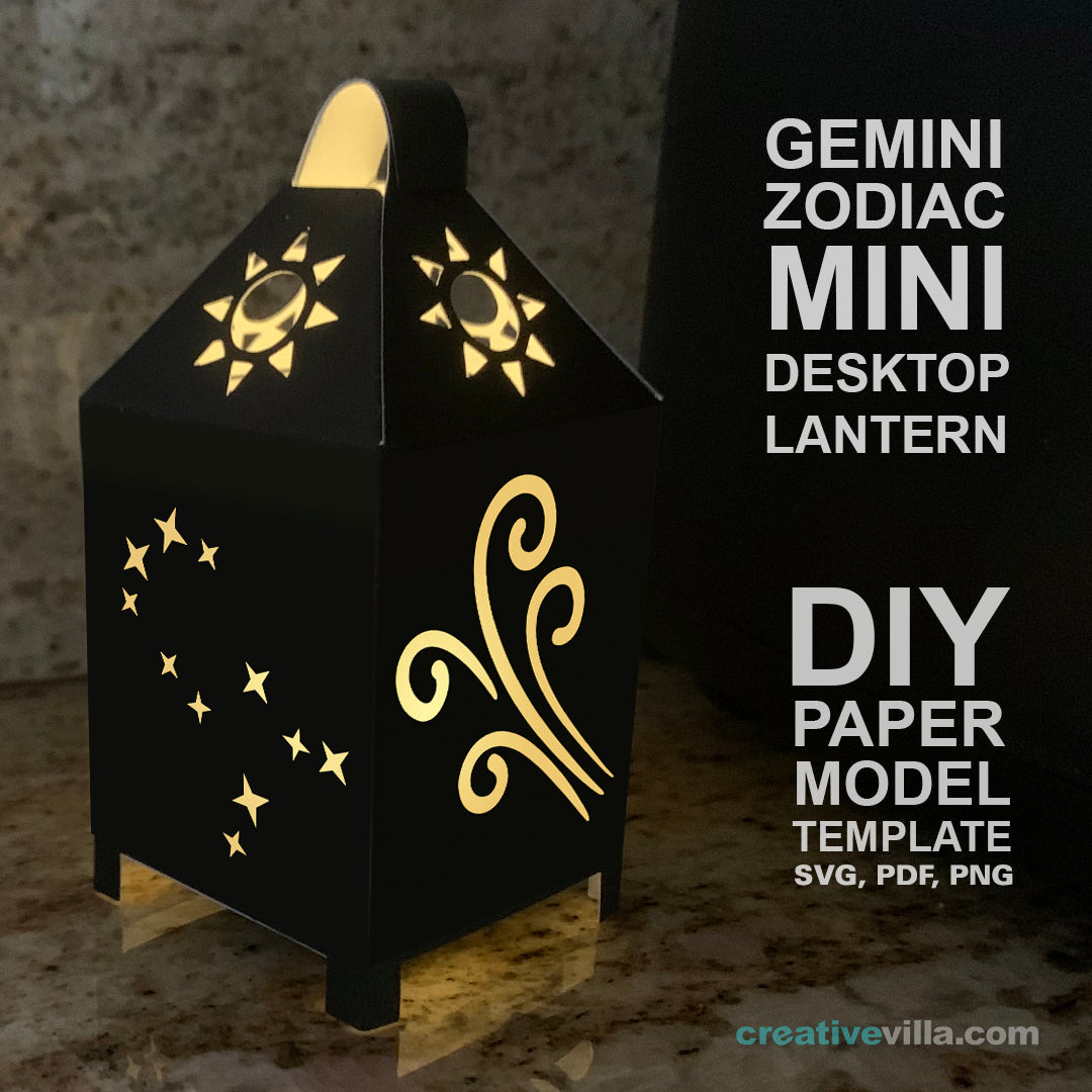 Gemini Zodiac Mini Desktop Lantern DIY Low Poly Paper Model Template, Cricut Paper Craft