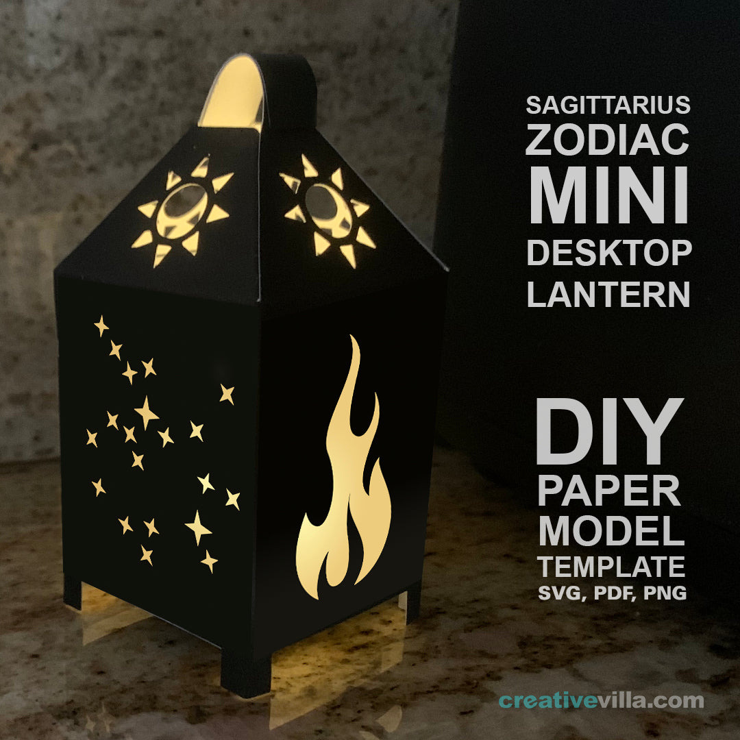 Sagittarius Zodiac Mini Desktop Lantern DIY Low Poly Paper Model Template, Cricut Paper Craft