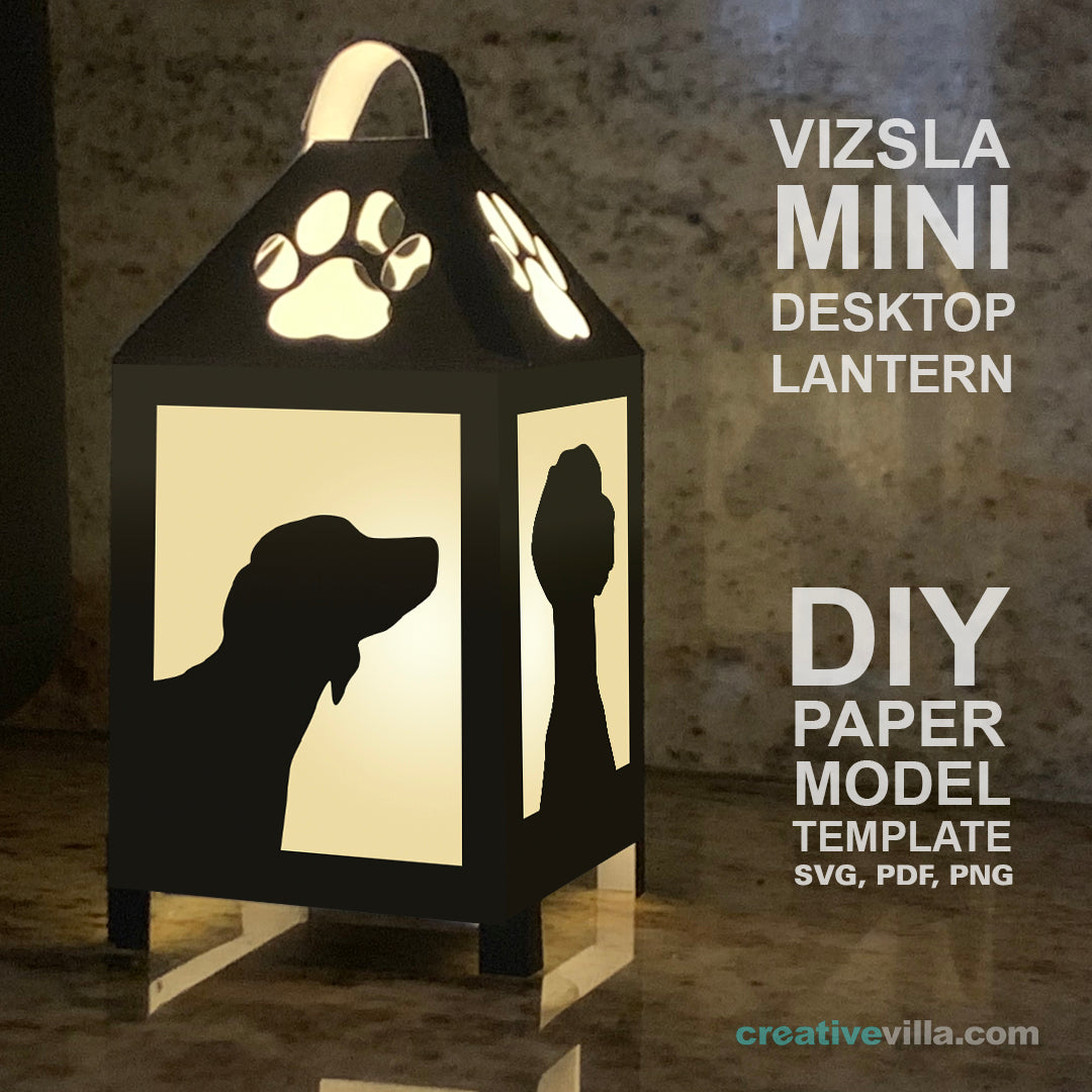 Vizsla Mini Desktop Lantern DIY Low Poly Paper Model Template, Cricut Paper Craft