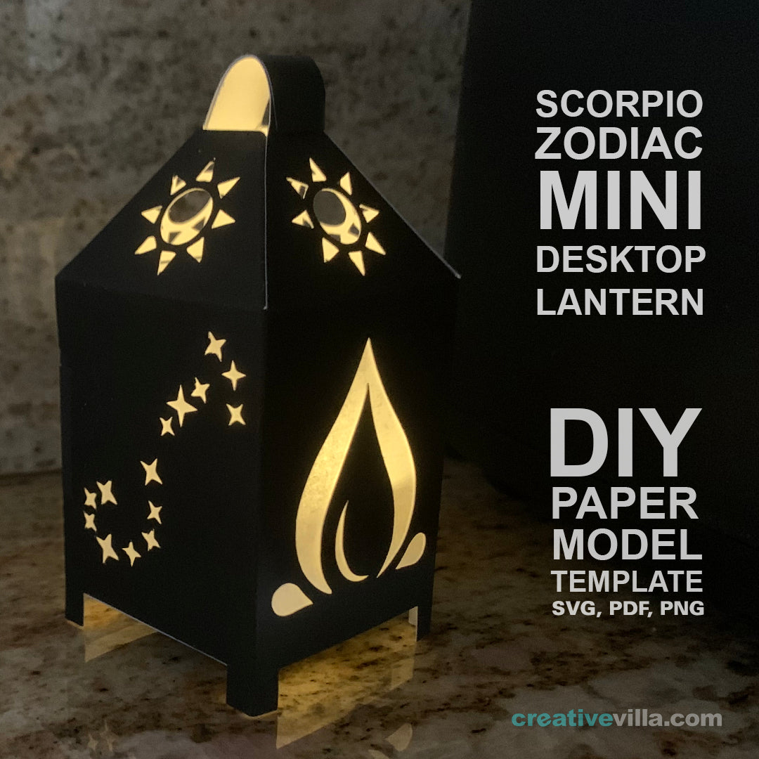 Scorpio Zodiac Mini Desktop Lantern DIY Low Poly Paper Model Template, Cricut Paper Craft