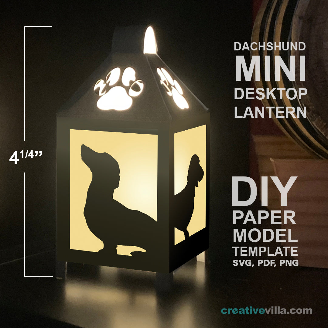 Dachshund Dog Mini Desktop Lantern DIY Low Poly Paper Model Template, Cricut Paper Craft