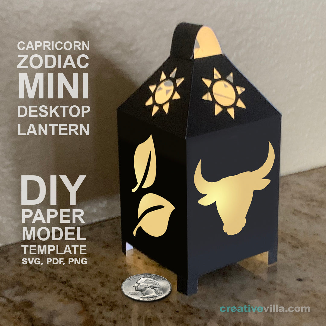 Taurus Zodiac Mini Desktop Lantern DIY Low Poly Paper Model Template, Cricut Paper Craft
