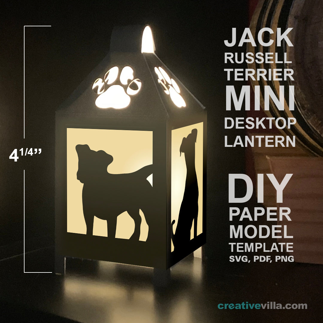 Jack Russell Terrier Dog Mini Desktop Lantern DIY Low Poly Paper Model Template, Cricut Paper Craft