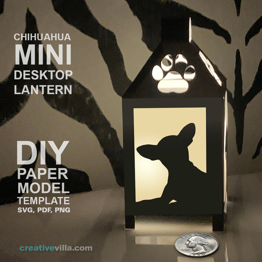 Chihuahua Mini Desktop Lantern DIY Low Poly Paper Model Template, Cricut Paper Craft