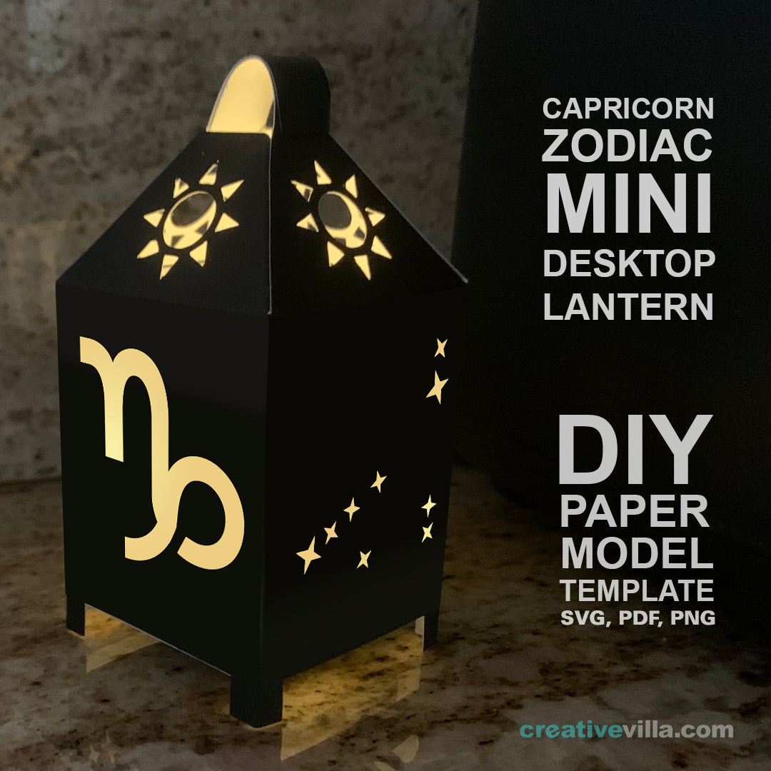 Capricorn Zodiac Mini Desktop Lantern DIY Low Poly Paper Model Template, Cricut Paper Craft