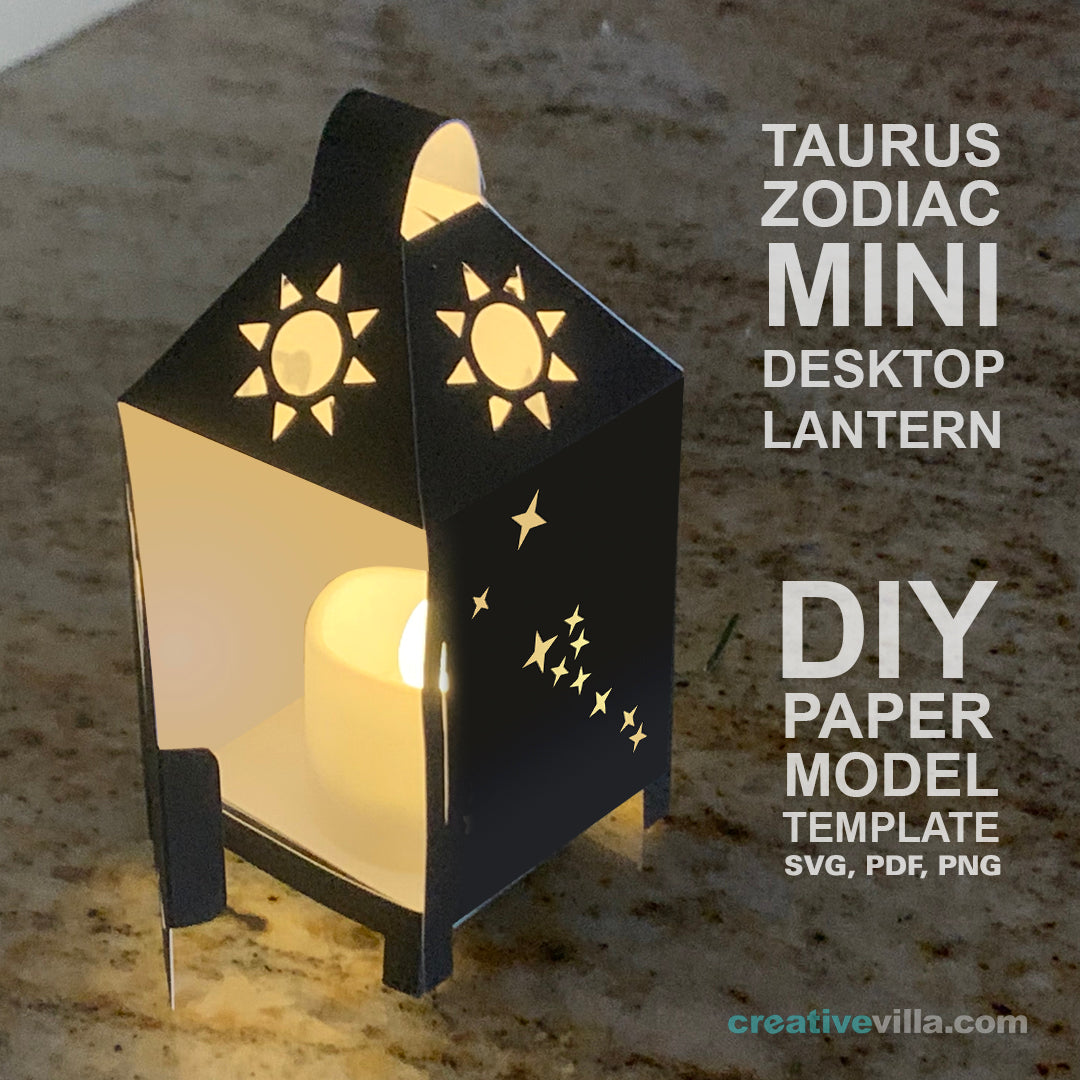Taurus Zodiac Mini Desktop Lantern DIY Low Poly Paper Model Template, Cricut Paper Craft