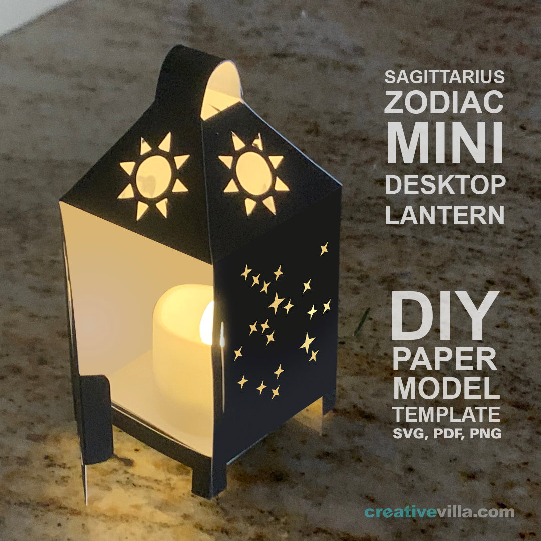 Sagittarius Zodiac Mini Desktop Lantern DIY Low Poly Paper Model Template, Cricut Paper Craft