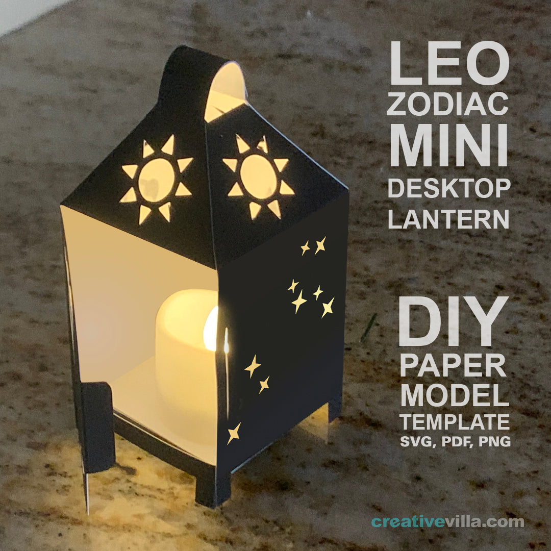 Leo Zodiac Mini Desktop Lantern DIY Low Poly Paper Model Template, Cricut Paper Craft