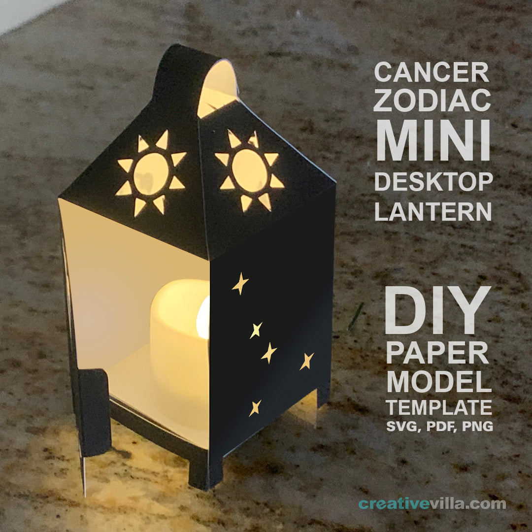 Cancer Zodiac Mini Desktop Lantern DIY Low Poly Paper Model Template, Cricut Paper Craft