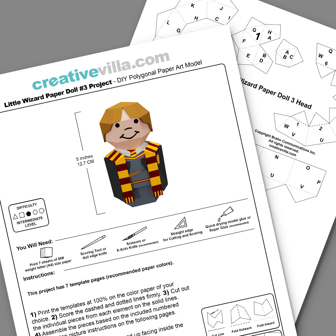 Little Wizard Paper Doll #3- DIY Low Poly Paper Model Template, Paper Craft