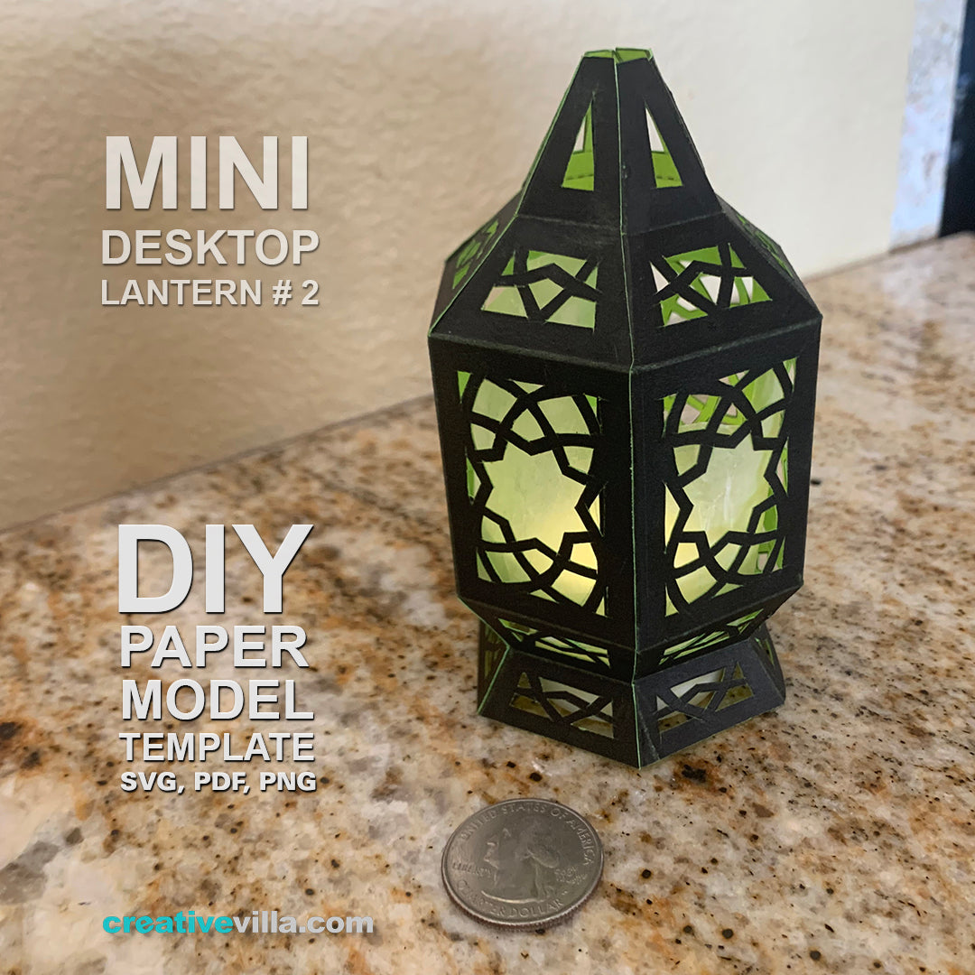 Mini Desktop Lantern #2 DIY Low Poly Paper Model Template, Paper Craft