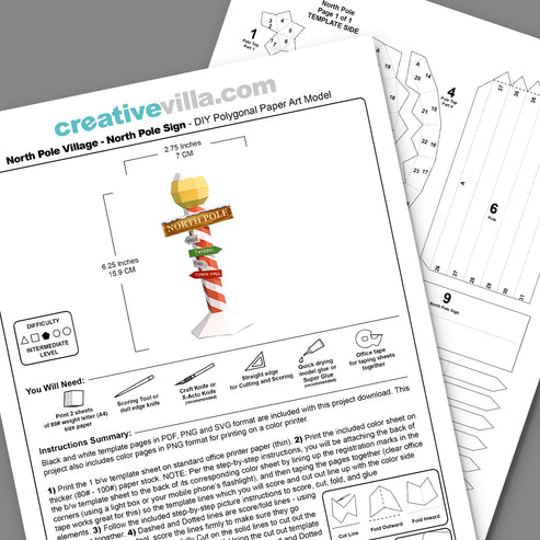 North Pole Village - North Pole Sign - DIY Polygonal Paper Art Model T