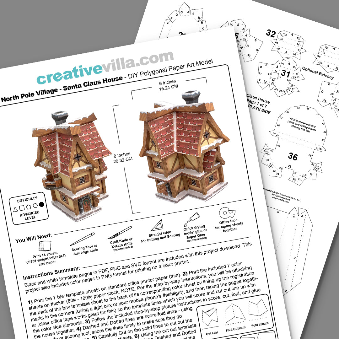 North Pole Village - Santa Claus House - DIY Polygonal Paper Art Model Template, Paper Craft