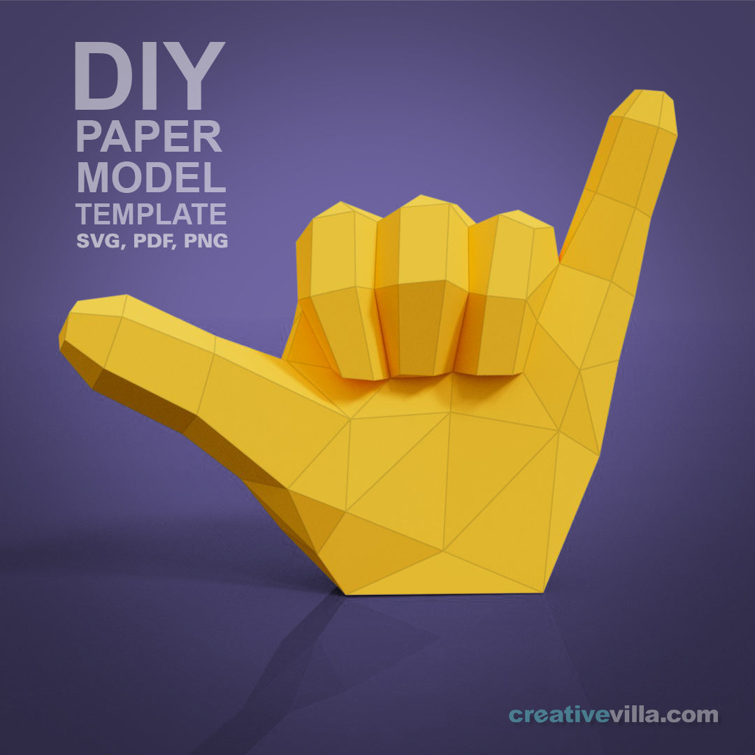 Emoji inspired Hand - Shaka / Hang Loose - DIY Low Poly Paper Model Template, Paper Craft