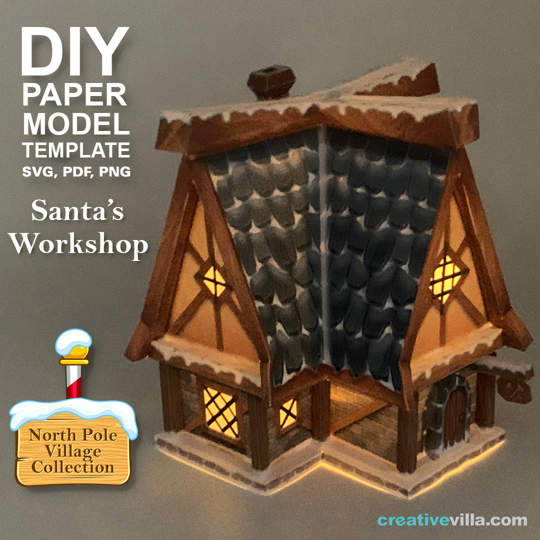 North Pole Village - Santa's Workshop - DIY Polygonal Paper Art Model Template, Paper Craft