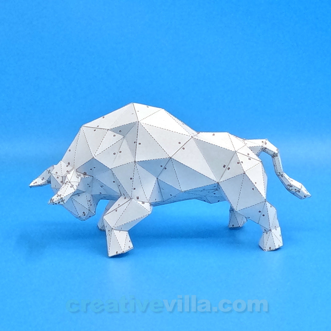 Bull Charging DIY Low Poly Paper Model Template, Paper Craft
