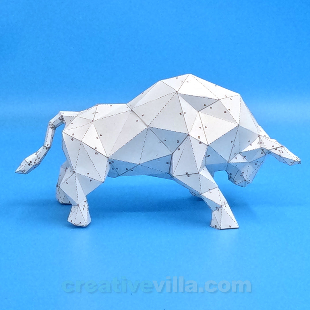 Bull Charging DIY Low Poly Paper Model Template, Paper Craft