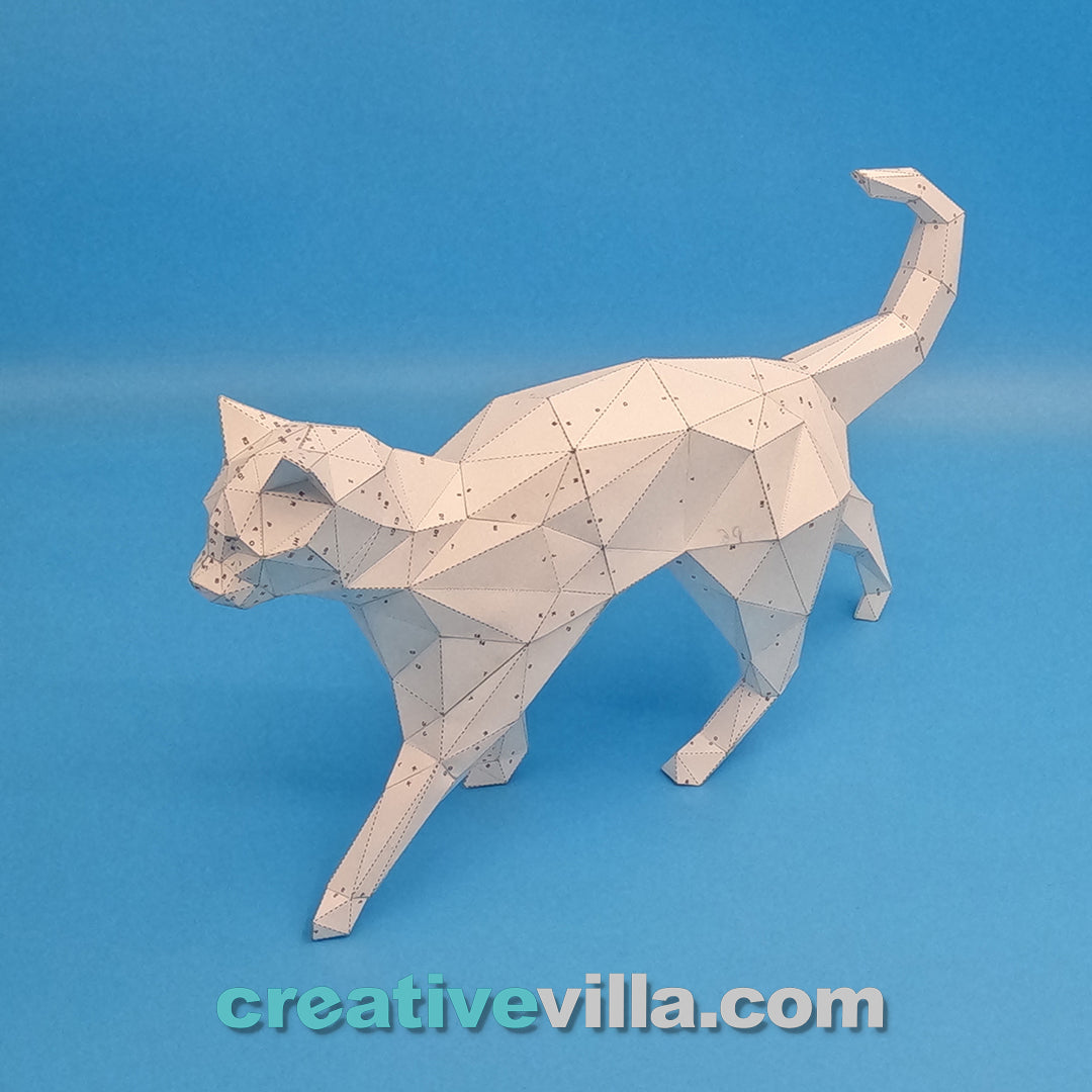 Walking Cat Model DIY Low Poly Paper Model Template, Paper Craft