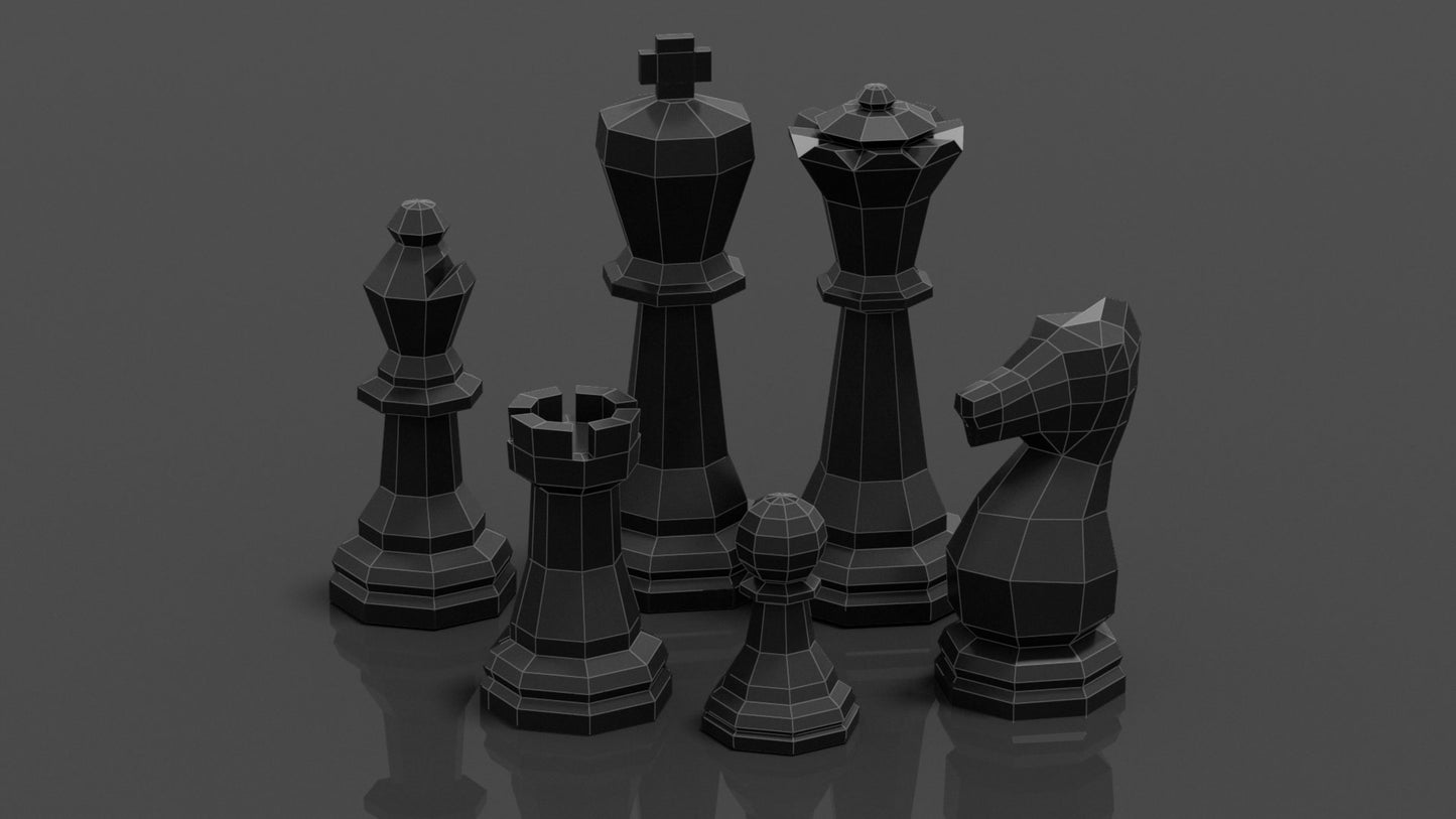 Giant Chess 6 Piece Collection DIY Low Poly Paper Model Template, Paper Craft