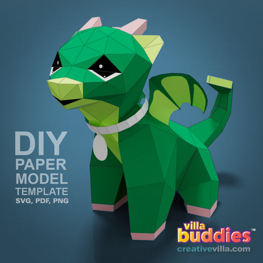 Villa Buddies - Dragon - DIY Low Poly Paper Model Template, Paper Craft