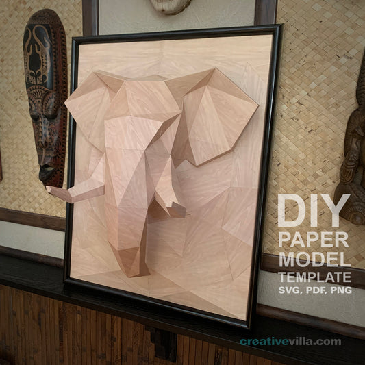 Elephant 3D Relief Wall Sculpture DIY Low Poly Paper Model Template, Paper Craft