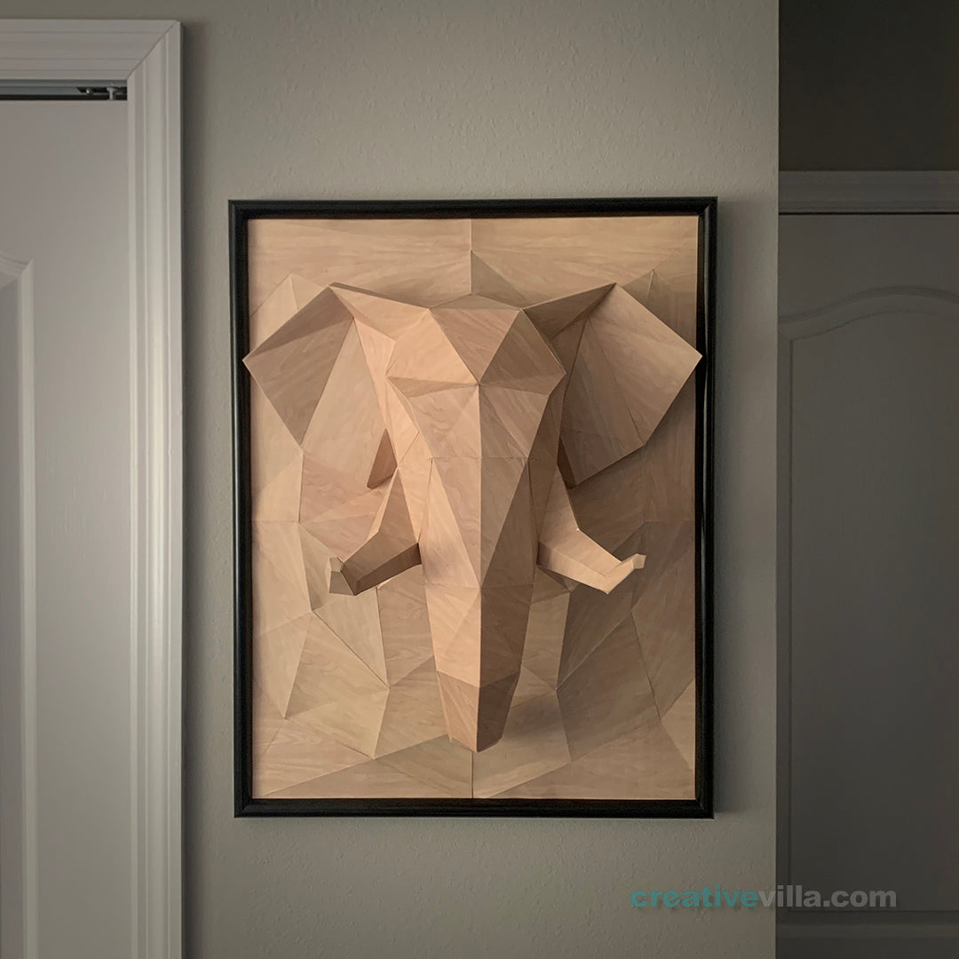Elephant 3D Relief Wall Sculpture DIY Low Poly Paper Model Template, Paper Craft